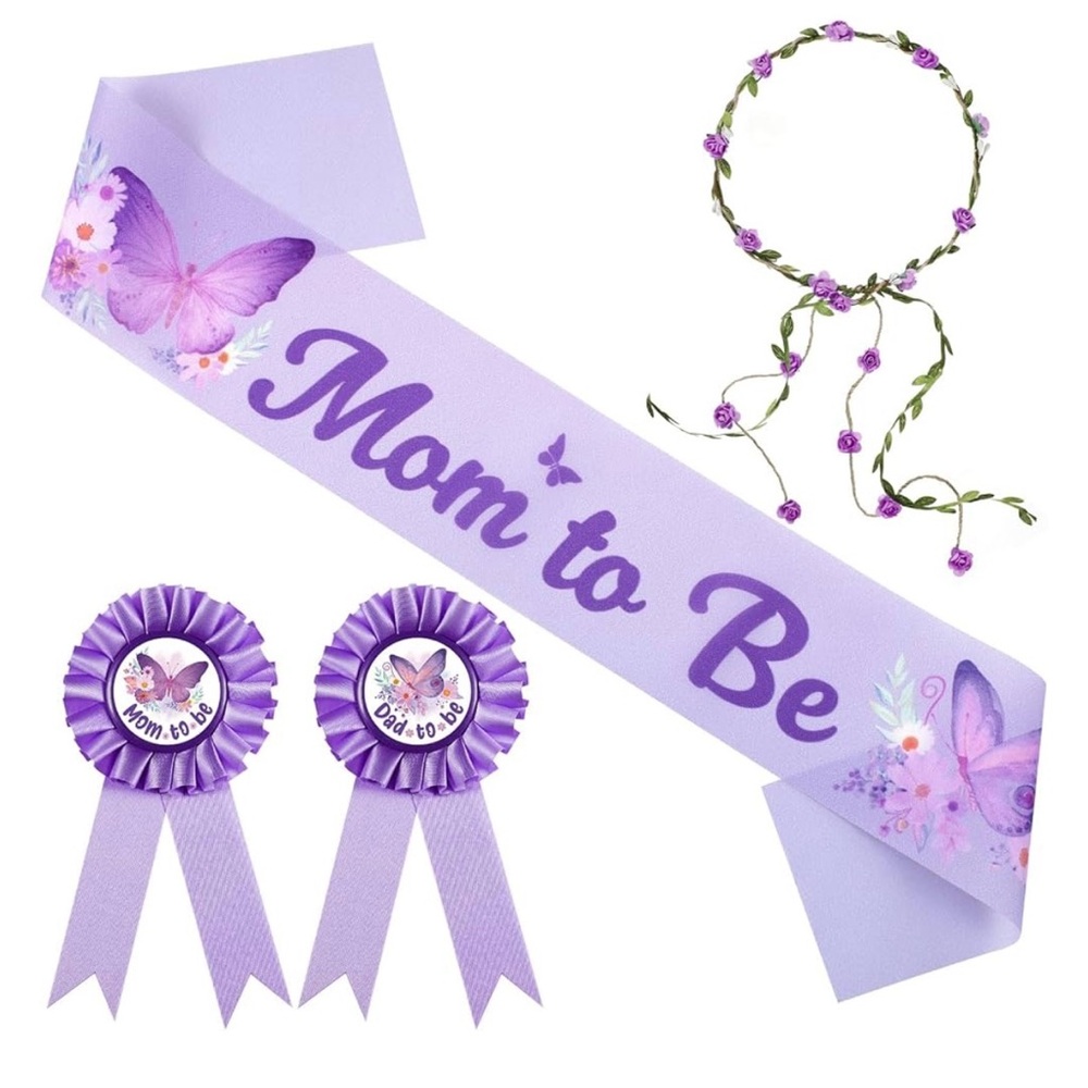 Purple Mom to Be Sash and Accessories Set